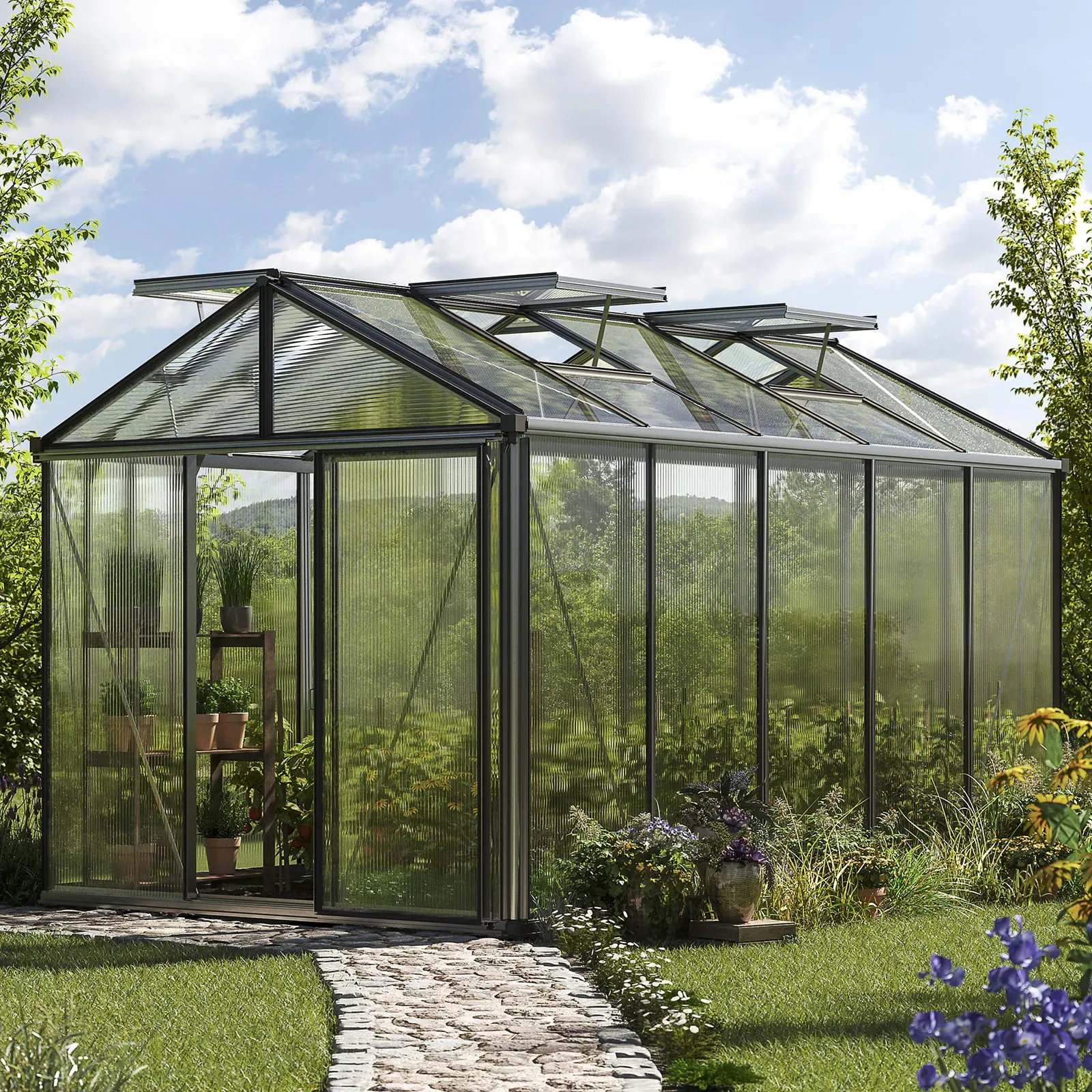 GFP Profi 235 x 385 cm Gewächshaus, Standardfarbe Aluminium Natur | Aktionsset - Profi 2 - (GFPV00190)
