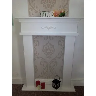 Wolkenstube Kaminumrandung weiß 12cm Tiefe, Dekokamin, Handarbeit, Kaminkonsole, Kaminsims