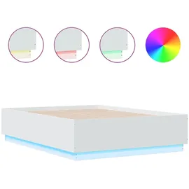 vidaXL Bettgestell mit LED Weiß 135x190 cm Holzwerkstoff