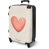 NoBoringSuitcases.com® Koffer Kinder Groß 67x43x25 cm Kinderreisekoffer Kinderkoffer mit Roller Leicht Trolly Große M Hartschalenkoffer Kind Herz - Rot - Beige
