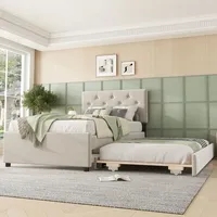 Polsterbett, 90x200cm, Bett mit Lattenrost (ohne Matratze), Bett mit Rollcontainer, Samt, minimalistisch, beige