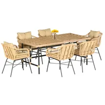 aea Hochwertiges Rattan Set Garten, Möbel Essgruppe 7 tlg. Esstisch Stühle), Modern Lux