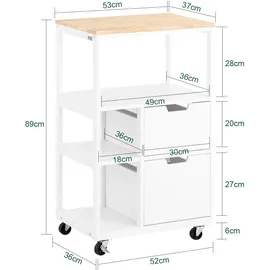 SoBuy Küchenwagen mit 2 Schubladen 3 Ablagen Servierwagen 53x89x37cm FKW111-WN