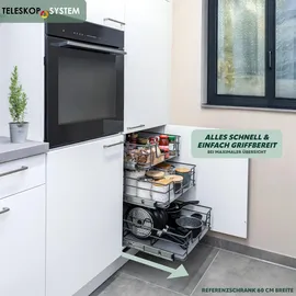 bremermann Teleskopschublade 30 cm mit Einlegeboden, Küchenschublade zum Nachrüsten, Vollauszug mit Teleskop-Schienen, ideal für Küche, Bad & Schlafzimmer, aus Metall, grau