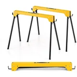 GYMAX Klappbock, 2er Set Sägebock mit abnehmbarem Tragarm & Metallrahmen, Unterstellbock mit rutschfeste Füße & Handgriff, Gerüstbock faltbar, Werkbank für Amateure & Profis (Gelb)