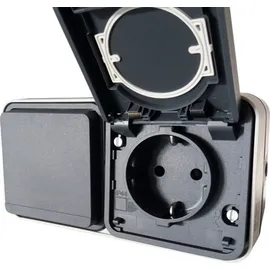 Berker 47753525 Steckdose 2fach waagerecht mit Klappdeckel, 4 Schieber, W.1,grau