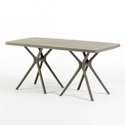 RATTATAN Tisch 158x84 cm aus glasfaserverstärktem Harz, robust, mit Sonnenschirmloch, modernes Design – OLIVER – Taupe