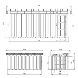 TIMBELA Gartenhaus 2,79 x 5,30 m Dunkelrot