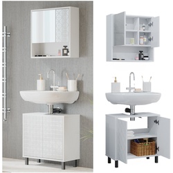 Vicco Badmöbel-Set Agasta weiß, Badezimmerschränke 3D Optik