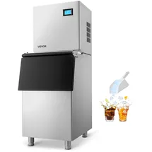 Vevor Gewerbliche Eismaschine Prozessorkopf 163 kg/Tag Edelstahl, mit Selbstreinigung & Touchscreen, Eiswürfelbehälter mit 113 kg Kapazität, Ideal für Restaurants Bars Cafés Hotels