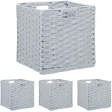 Relaxdays Aufbewahrungskorb, 4er Set, geflochten, Kleidung, Spielzeug, HBT: 31 x 32 x 30 cm, Kunststoff Regalkorb, grau