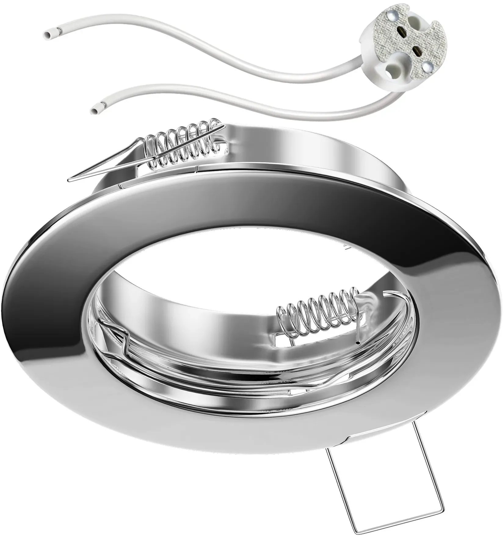 ledscom.de Decken-Einbaurahmen FERE, rund, chrom glänzend (LED/Halogen/MR16/50mm) inkl. GU5.3 Fassung