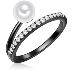 Valero Pearls Ring Sterling Silber Zirkonia Süßwasser-Zuchtperle in Schwarz Ringe   Damen