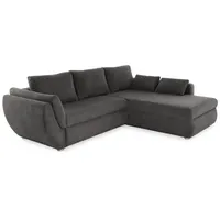luma-home Ecksofa 15226, mit Rutschen-Armlehne B272/T200/H88 cm, Schlaffunktion und Bettkasten, Ottomane seitenverkehrt montierbar, Cord-Bezug in Dunkelgrau grau