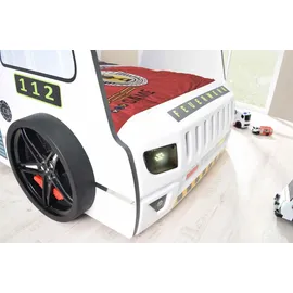 Aileenstore Kinderbett Rio Firetruck 90 x 200 cm Holz massiv weiß hochglänzend