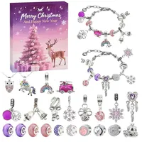 Schmuck-Adventskalender 2025 mit 24 Türchen, DIY-Schmuck-Bastelset, 22 Charm-Perlen, 2 Armbänder, Weihnachtsgeschenk, pink. - Rosa