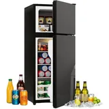 Merax 92L Minikühlschrank mit Gefrierfach 22L, Glastür & LED, Freistehend, Leise, Temperaturregelung, Glasablagen, Küche Büro, Schwarz - Schwarz