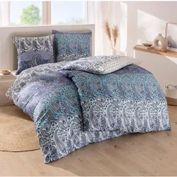 Bettwäsche IRISETTE Gr. 3, blau (hellblau, bedruckt), B/L: 155cm x 220cm, 2-teilige Garnitur St., 2-teilige Garnitur St., Mako-Satin, B/L: 80cm x 80cm, Mako-Satin, 100% Baumwolle, Bettwäsche