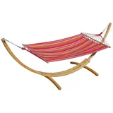 ALEOS. 350cm Hängemattengestell Natur - Alicia Hängematte mit Gestell aus Holz Lärche Natur mit bunter Stabhängematte