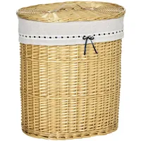 Homcom Wäschekorb Geflochten mit Wäschesack Deckel Natur 100L 51 x 38 x 57 cm