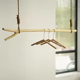 YIJOY Hängegarderobe Holz, Natur Hochwertiges Baumwoll Seil, Kleiderstange Deckenmontage, Vintage Industrial, Hängend & Höhenverstellbar
