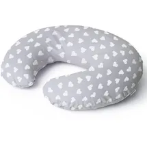 Niimo Stillkissen klein - Stillhörnchen mit 100% Baumwollbezug & geräuschlose Füllung - Weicher & waschbarer Stillkissen Mond für unterwegs & Zuhause (Grau mit weißen Herzchen)