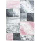 Carpetsale24 Teppich 160x230 cm – Kurzflor Konturenschnitt in Pink Grau Weiß – Kariertes Design, Extra Weich für Wohnzimmer, Esszimmer, Schlafzimmer