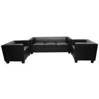 MCW 3-1-1 Couchgarnitur Lille ~ Leder, schwarz