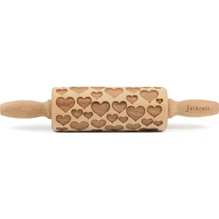 Folkroll Teigroller 3D-Motiv-Teigrolle Massivholz, Herzen beige|braun