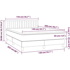 vidaXL Boxspringbett mit Matratze Hellgrau 140x200 cm Stoff