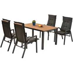 Garten-Essgruppe MERXX "»Tilos«", grau (graphit, graphit, graphit), Rückenlehne verstellbar, Aluminium, FSC-zertifizierter Holzwerkstoff, Sitzmöbel-Sets, Rückenlehne verstellbar durch Gasdruckfeder
