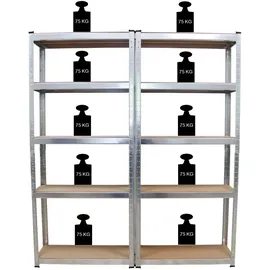 Trutzholm Schwerlastregal 170x75x30 cm Metall silberfarben 2er Set
