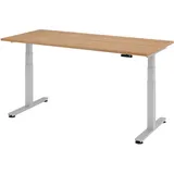 Hammerbacher XDSM19 elektrisch höhenverstellbarer Schreibtisch nussbaum rechteckig, T-Fuß-Gestell silber 180,0 x 80,0 cm