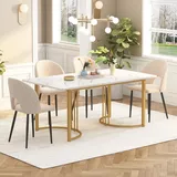 MODFU Esstisch Rechteckiger Esstisch aus Moderner Marmor Küchentisch, mit Metallbeinen für Esszimmer Wohnzimmer, Weiß und Golden - Weiß/Gold