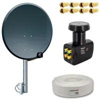 PremiumX Balkon Satelliten-Komplettanlage 4 Teilnehmer 60cm SAT Antenne Quad