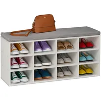 Relaxdays Schuhbank, gepolsterte Sitzfläche, 12 Fächer, HBT: 49,5x104x31 cm,