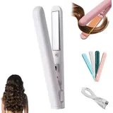 Mini Lockenstab mit Doppeltem Verwendungszweck, Mini Lockenstab und Flacheisen, Haarglätter und Locken 2 in 1 Tragbare USB Wiederaufladbare Kabellose Reise Lockenstabs für Alle Haartypen (Grau)