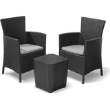 Dmora Set Lounge Viking Schwarz Anthrazit, 2-Sitzer mit Tisch - Schwarz