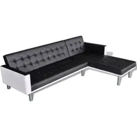 Schlafsofa L-Form Kunstleder Schwarz - Schwarz