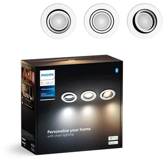Philips Hue Milliskin White Ambiance Einbauspot, Aluminium, (400lm / 70mm), 3er Pack, warm- bis kaltweißes Licht, steuerbar via App, kompatibel mit Amazon Alexa (Echo, Echo Dot), neue Generation