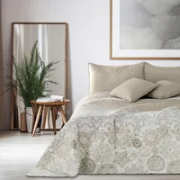 DecoKing Tagesdecke beige weiß Cappuccino Bettüberwurf mit abstraktem Muster