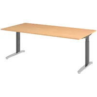 Bümö Schreibtisch Buche, Graphit, Nachbildung,Buche, Rechteckig, 200x74x100 cm, FSC