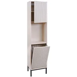 Mendler Hochschrank HWC-O42, Badschrank Badregal Badezimmer Schrankfächer Wäschekorb, MDF Melamin 174x39x30cm ~ Holzoptik beige