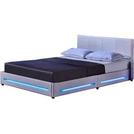 Home Deluxe - LED Bett Asteroid - Weiß, 160 x 200 cm - Inkl. Matratze und Lattenrost I Polsterbett Design Bett inkl. Beleuchtung
