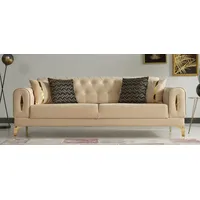 Casa Padrino Luxus Schlafsofa Beige / Gold 225 x 95 x H. 83 cm - Wohnzimmer Sofa mit 4 Kissen - Luxus Wohnzimmer Möbel