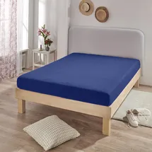 BettwarenShop Spannbettlaken Jersey-Elasthan 120 x 200 - 130 x 220 cm blau