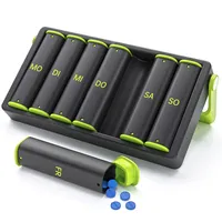 Tablettenbox 7 Tage Morgens Abends, KOVIUU Woche Pillendose 2 Fächer, Medikamentenbox Unterwegs, Pill Box,Große Tabletten Tablettendose, Supplement Pillenbox für Medikamente, Vitamine, Fischöl, Grün