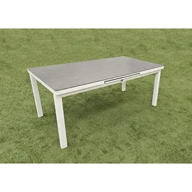 TEICO 7-tlg. Alu Gartenmöbel Set weiß ausziehbarer Tisch mit stapelbaren Stühlen - Weiß