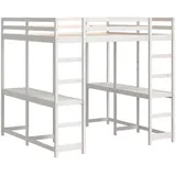 vidaXL Hochbett mit Schreibtisch 140 x 200 cm Kiefer massiv weiß