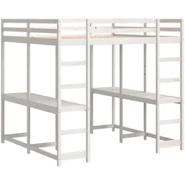 vidaXL Hochbett mit Schreibtisch 140 x 200 cm Kiefer massiv weiß